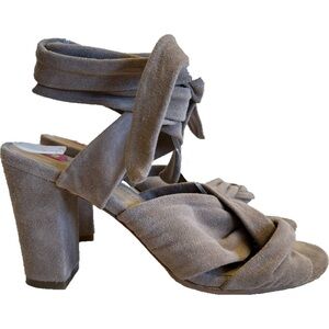 Elaine Turner Taupe Suede Leather “RAE” Ankle Wrap Heel Sandals Shoe Size 8.5